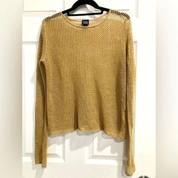 Eileen Fisher Gold Knit 100% Linen Layering Top Sweater S-M - Picture 3 of 10